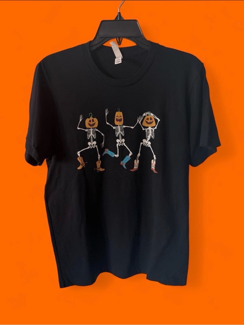Black Halloween Pumpkin Skeleton Graphic Tee